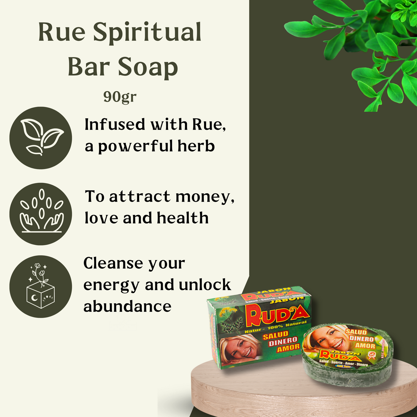 Rue 100% Natural Bar Soap - For health, wealth and love